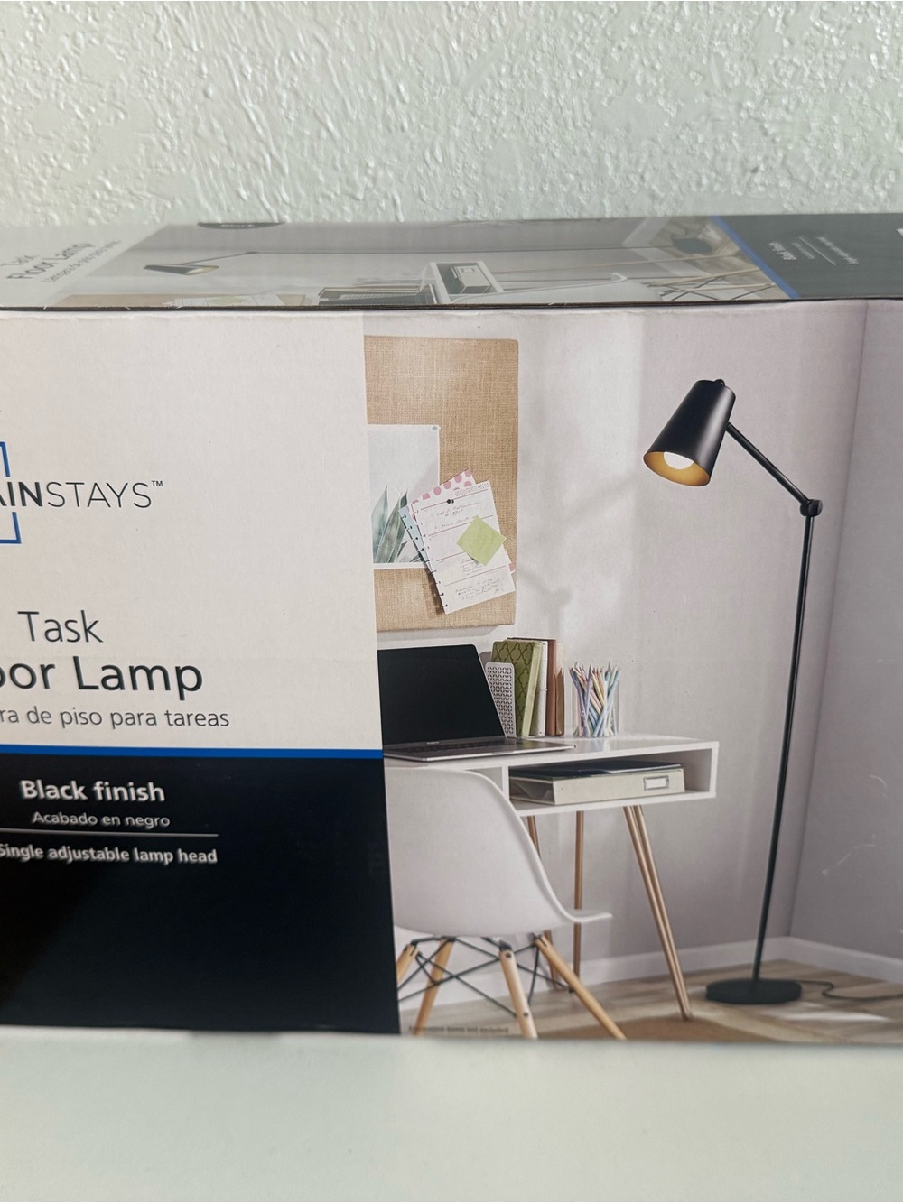 Mainstays Black Floor Task Lamp with Gold Inner Shade